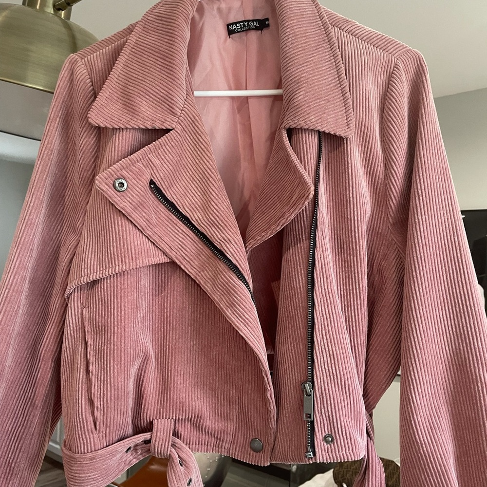 Pink corduroy biker moto jacket